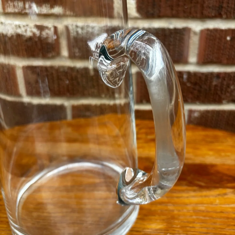 Vintage Hand Blown Clear Crystal Tall Pitcher Applied Handle & Pinched Spout